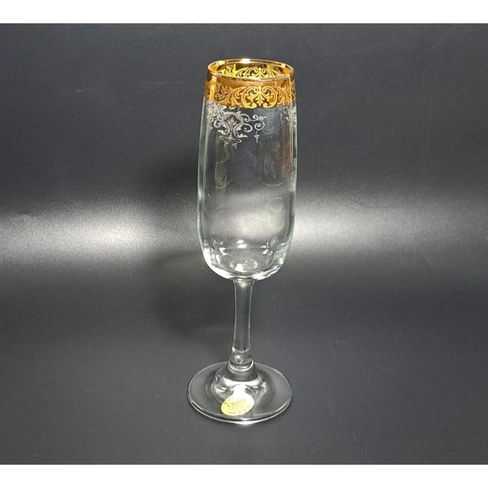 Cellini C9N1 Fluted Champagne Glass Gold Hand Decorated Vintage Elegant Design